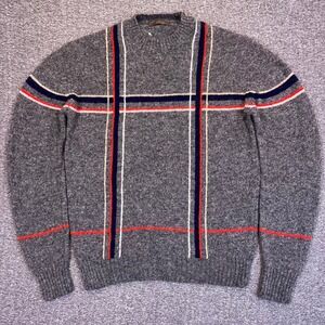 VTG Thane Shetland Wool Sweater Mens Large Gray Ragg Speckled Stripes Grandpa